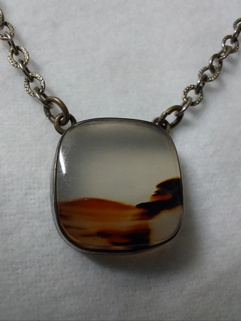 Vintage Estate Mid Century Scenic Moss Agate Loop Tie Bar Pendant Retro Unmarked